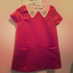 Hucklebones London red satin dress w blush collar